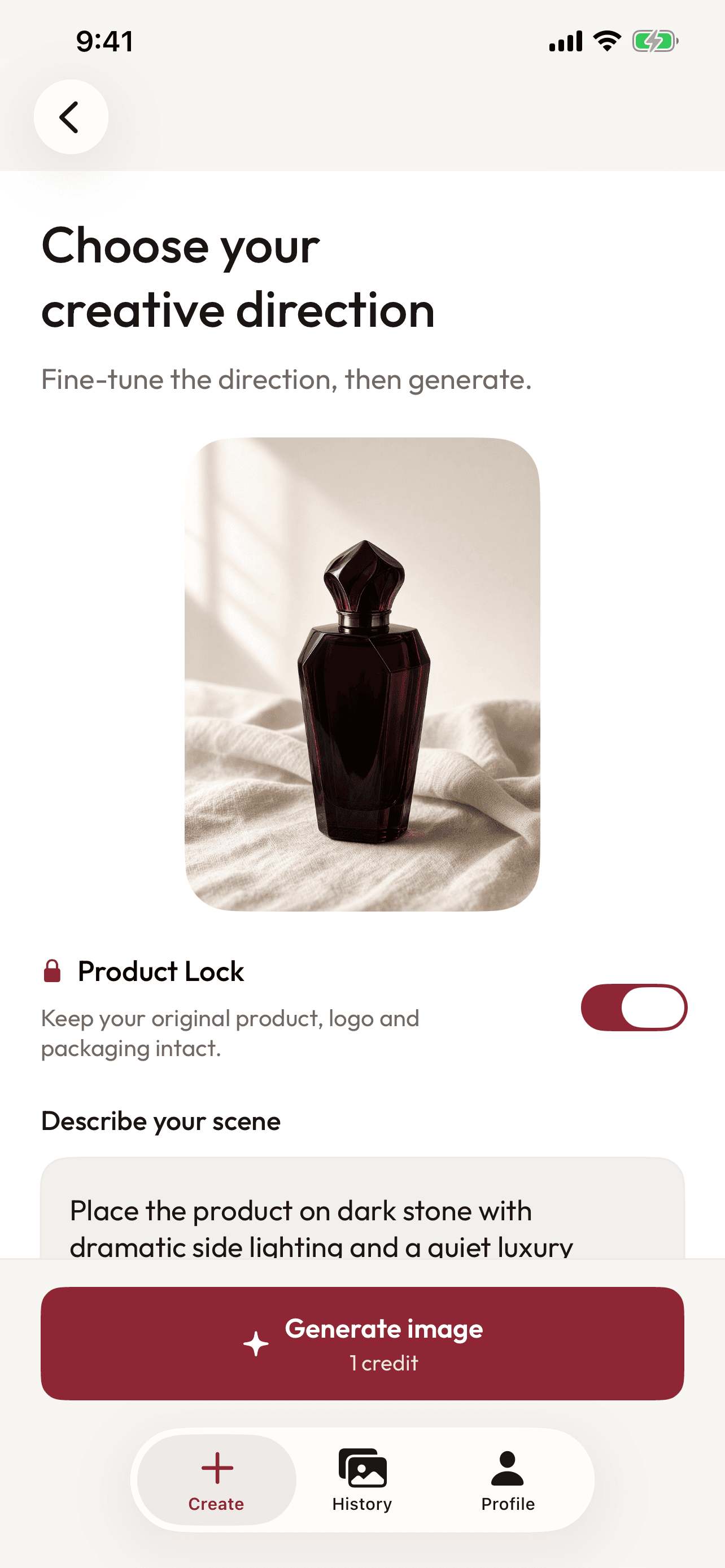 Clyvoro configure screen with scene prompt and Product Lock